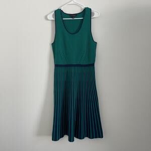 Banana Republic Dress Women M Petite Striped Sweater Midi A Line Green Office